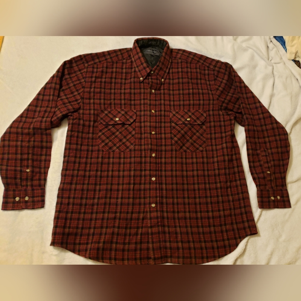 Outdoor Exchange Acrylic Brown Plaid Flannel Button Down Shirt Mens Size Large